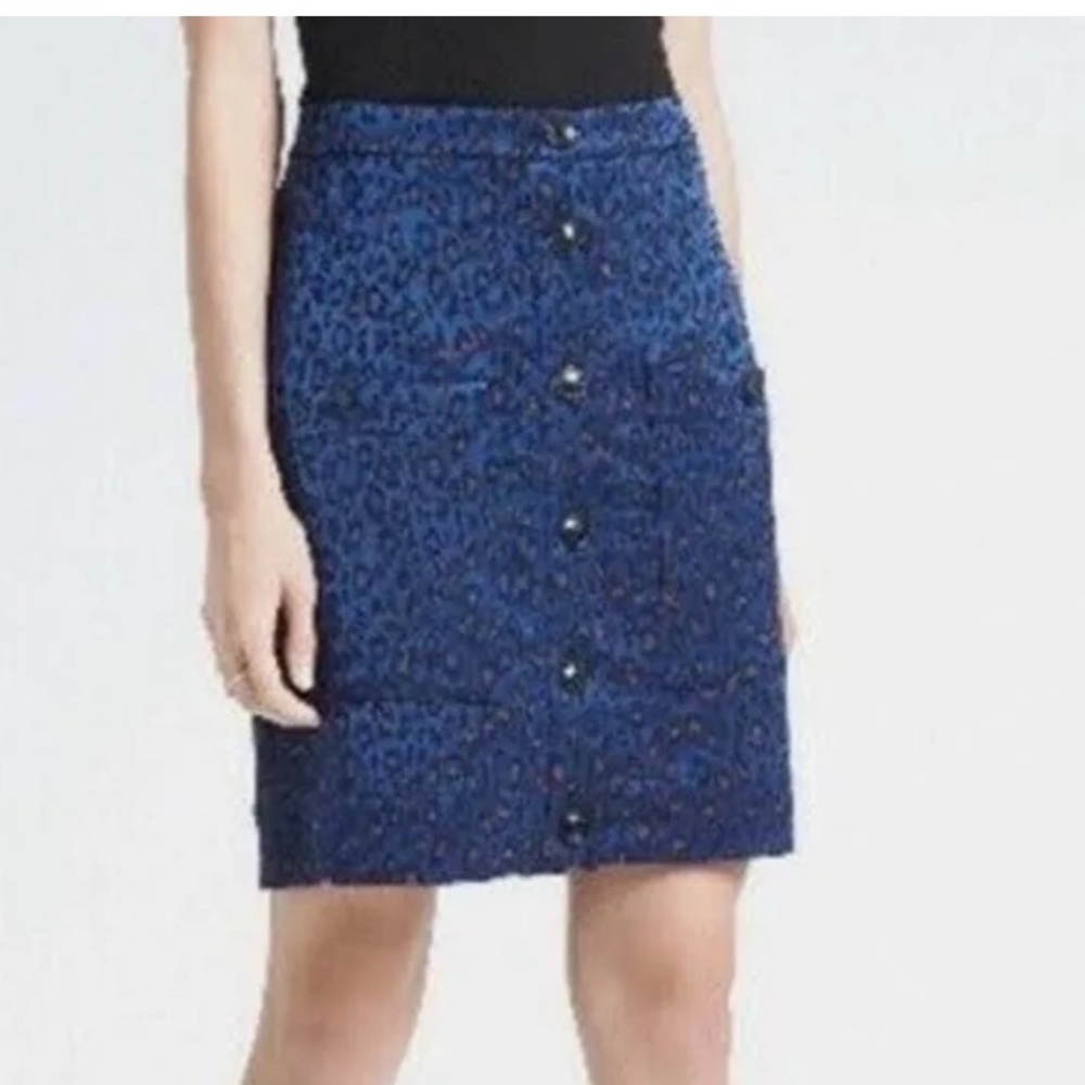Banana Republic blue leopard print button front mini skirt